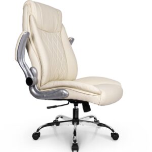 NEO CHAIR Office Chair Computer High Back Adjustable Flip-up Armrests Ergonomic Desk Chair Executive Diamond-Stitched PU Leather Swivel Task Chair with Armrests Lumbar Support (Ivory)