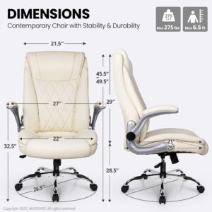 NEO CHAIR Office Chair Computer High Back Adjustable Flip-up Armrests Ergonomic Desk Chair Executive Diamond-Stitched PU Leather Swivel Task Chair with Armrests Lumbar Support (Ivory)