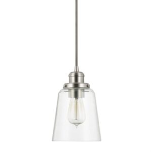 Capital Lighting 3718AB-135 Fallon Urban/Industrial Clear Glass Pendant Light Fixture, 1-Light 100 Watt, 9" H x 6" W, Aged Brass and Black