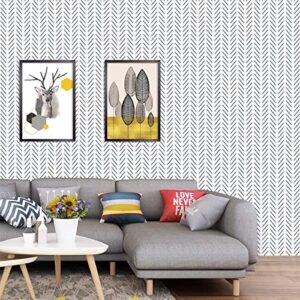 Orainege Black and White Peel and Stick Wallpaper Herringbone Contact Paper for Bathroom 17.7inch x 118.1inch Black Chevron Removable Wall Paper Peel and Stick Modern Geometric Self Adhesive Wallpaper