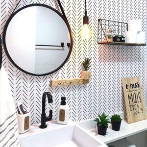 Orainege Black and White Peel and Stick Wallpaper Herringbone Contact Paper for Bathroom 17.7inch x 118.1inch Black Chevron Removable Wall Paper Peel and Stick Modern Geometric Self Adhesive Wallpaper