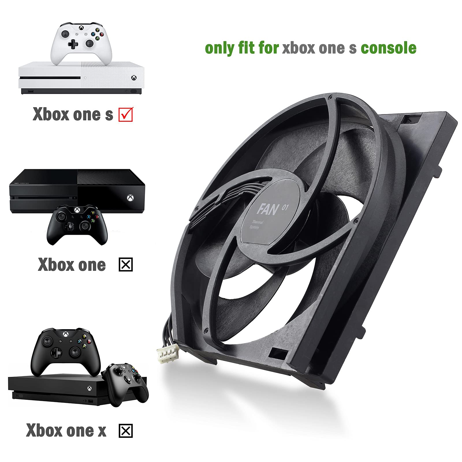 Gorliskl Replacement of Internal Cooling Fan for Xbox one S Console.(with Opening Tool and Heatsink Paste)