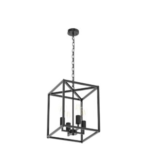 GZDEZCL 4-Light Black Farmhouse Chandelier Light Fixture Rustic Lantern Pendant Light Industrial Cage Hanging Lights for Kitchen Island Foyer Entryway Dining Room Hallway