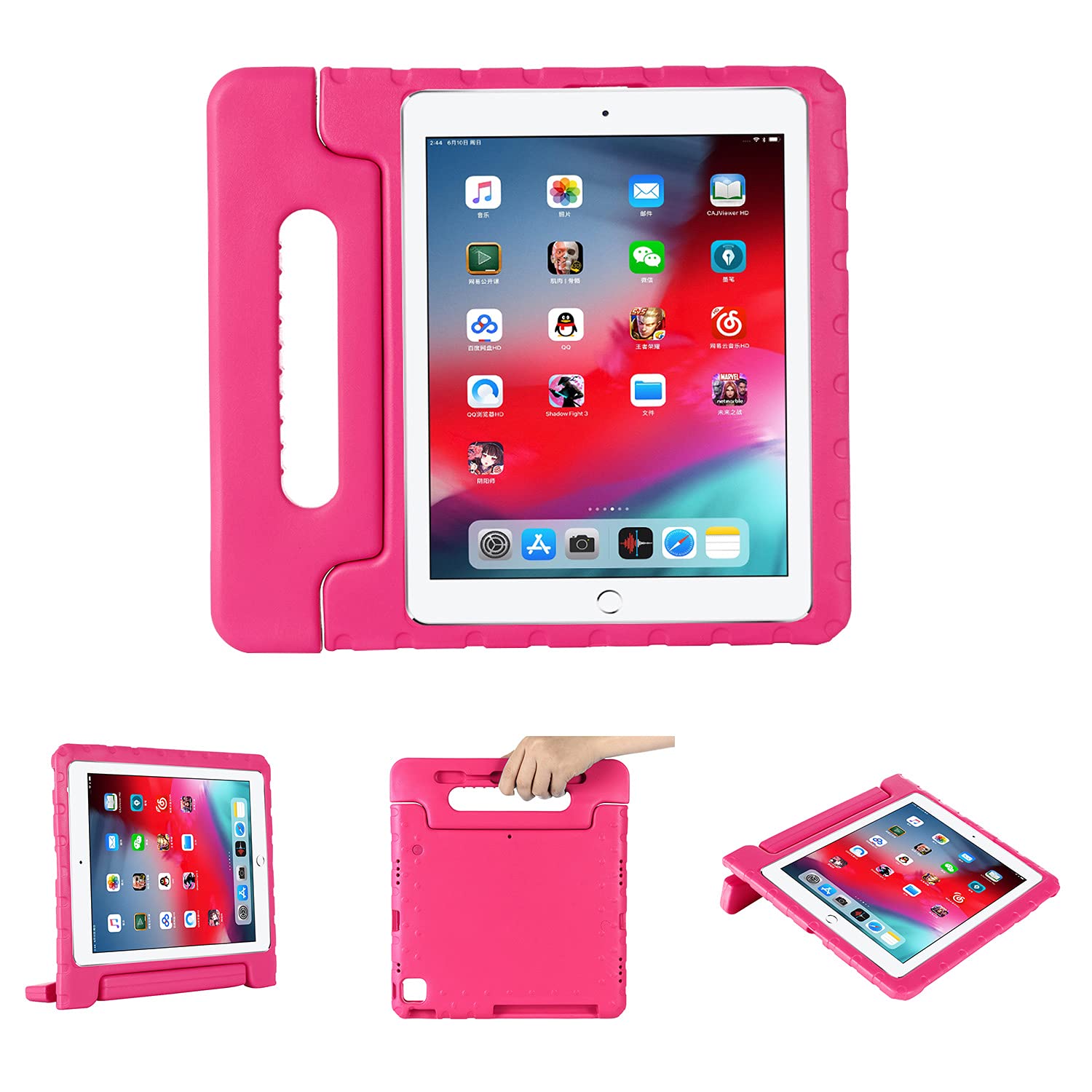 UUcovers Kids Case for Apple iPad Pro 12.9 inch 2022/2021/2020/2018 (6th/5th/4th/3rd Generation) with Pencil Holder/Rotating Kickstand Swivel Handle EVA Foam Shockproof Rugged Flip Stand Cover, Rose