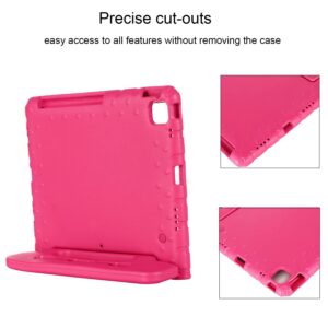 UUcovers Kids Case for Apple iPad Pro 12.9 inch 2022/2021/2020/2018 (6th/5th/4th/3rd Generation) with Pencil Holder/Rotating Kickstand Swivel Handle EVA Foam Shockproof Rugged Flip Stand Cover, Rose