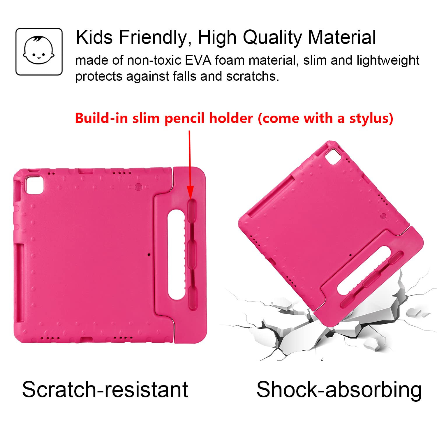 UUcovers Kids Case for Apple iPad Pro 12.9 inch 2022/2021/2020/2018 (6th/5th/4th/3rd Generation) with Pencil Holder/Rotating Kickstand Swivel Handle EVA Foam Shockproof Rugged Flip Stand Cover, Rose