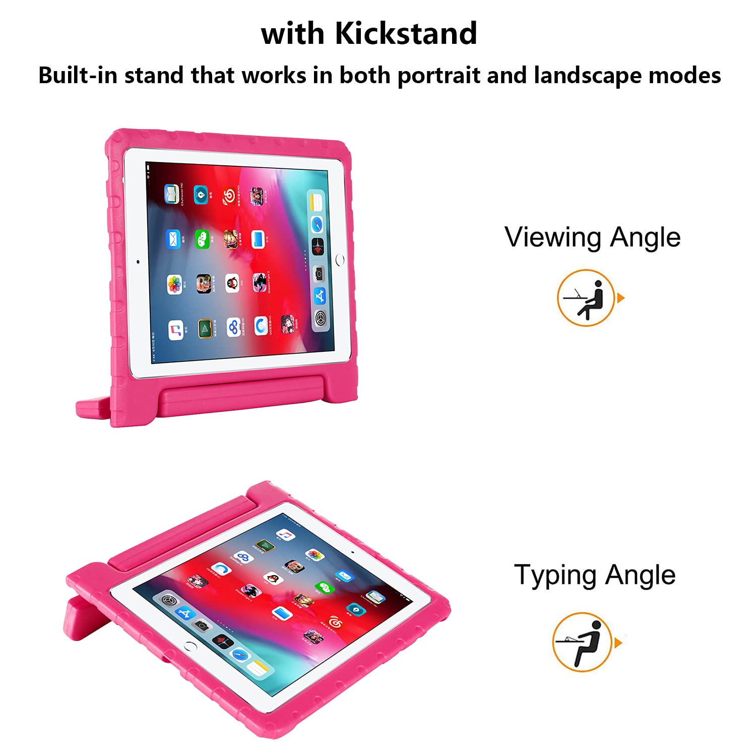 UUcovers Kids Case for Apple iPad Pro 12.9 inch 2022/2021/2020/2018 (6th/5th/4th/3rd Generation) with Pencil Holder/Rotating Kickstand Swivel Handle EVA Foam Shockproof Rugged Flip Stand Cover, Rose