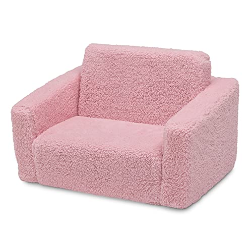 Delta Children Cozee Flip-Out Sherpa 2-in-1 Convertible Chair to Lounger for Kids, Pink