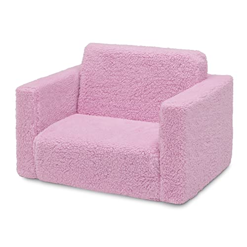 Delta Children Cozee Flip-Out Sherpa 2-in-1 Convertible Chair to Lounger for Kids, Pink