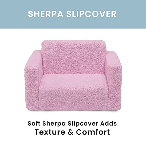 Delta Children Cozee Flip-Out Sherpa 2-in-1 Convertible Chair to Lounger for Kids, Pink