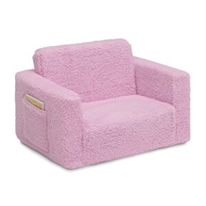 Delta Children Cozee Flip-Out Sherpa 2-in-1 Convertible Chair to Lounger for Kids, Pink