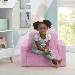 Delta Children Cozee Flip-Out Sherpa 2-in-1 Convertible Chair to Lounger for Kids, Pink