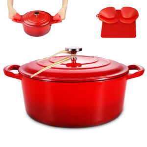 3qt enamel cast iron dutch oven with loop handles, covered dutch oven, enamel stockpot with lid, red