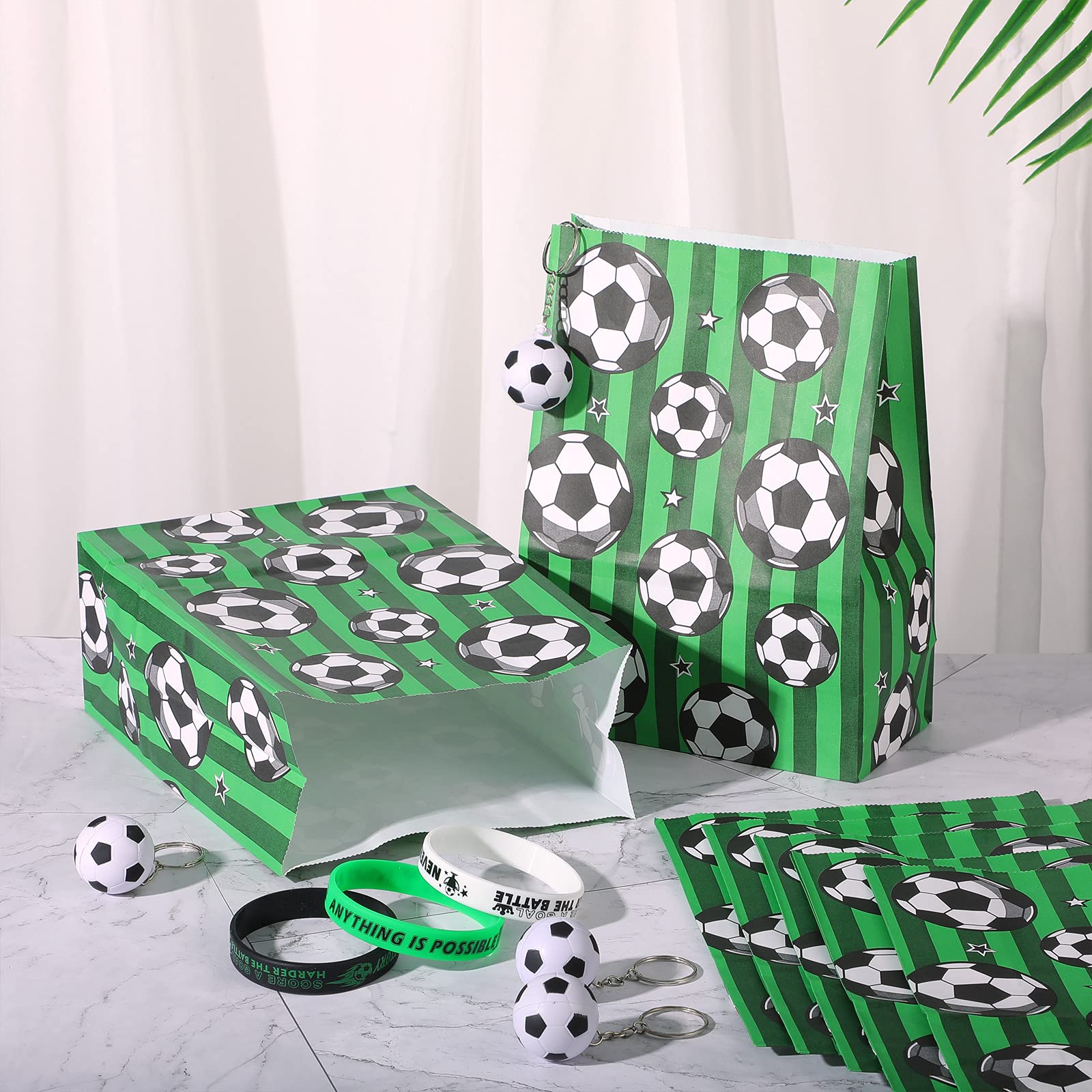 Chrisfall Soccer Party Favor Bags, 30 Pieces Reusable Paper Candy Bags, Green Soccer Themed Birthday Party Supplies