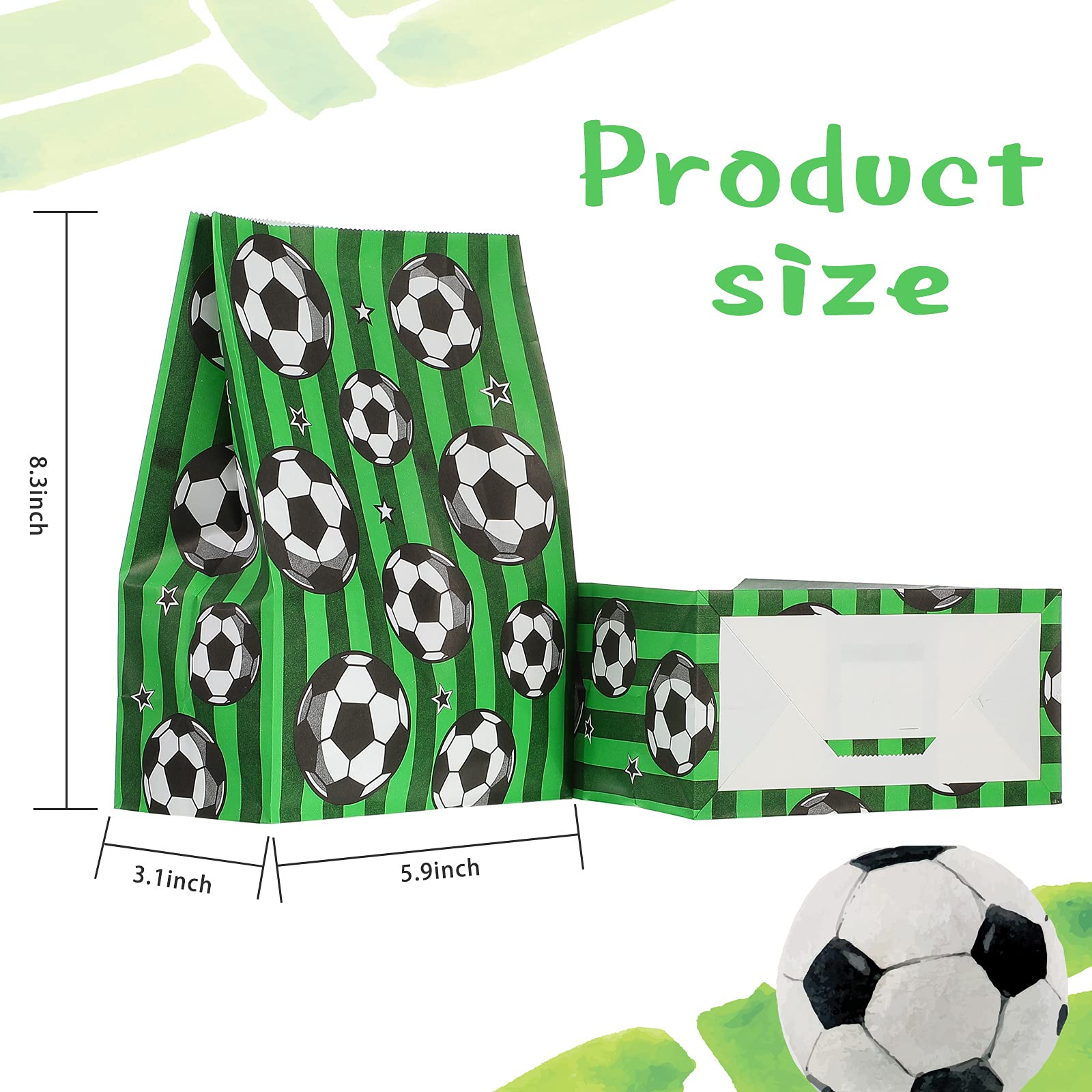 Chrisfall Soccer Party Favor Bags, 30 Pieces Reusable Paper Candy Bags, Green Soccer Themed Birthday Party Supplies