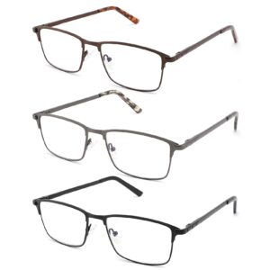 crgatv 3-pack reading glasses for men blue light blocking metal full wide frame computer readers anti uv/eye strain/glare (+2.75 magnification strength)