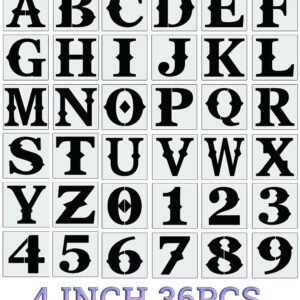 Letter Stencils for Painting On Wood 4 Inch,Alphabet Stencils Retro Letter Stencil Number Templates for Drawing On Wall,Sign,Porch, Paper, Fabric