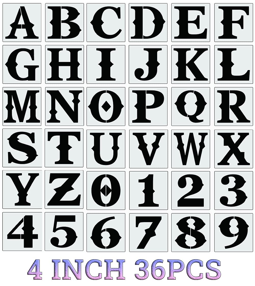 Letter Stencils for Painting On Wood 4 Inch,Alphabet Stencils Retro Letter Stencil Number Templates for Drawing On Wall,Sign,Porch, Paper, Fabric