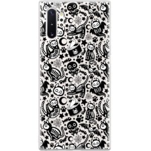 tpu phone case compatible with samsung a72 a71 5g a70 a51 a50 a32 a21 a11 a12 a13 a14 a01 flexible paws spooky cats soft silicone bones skeletons durable black cute shockproof protective