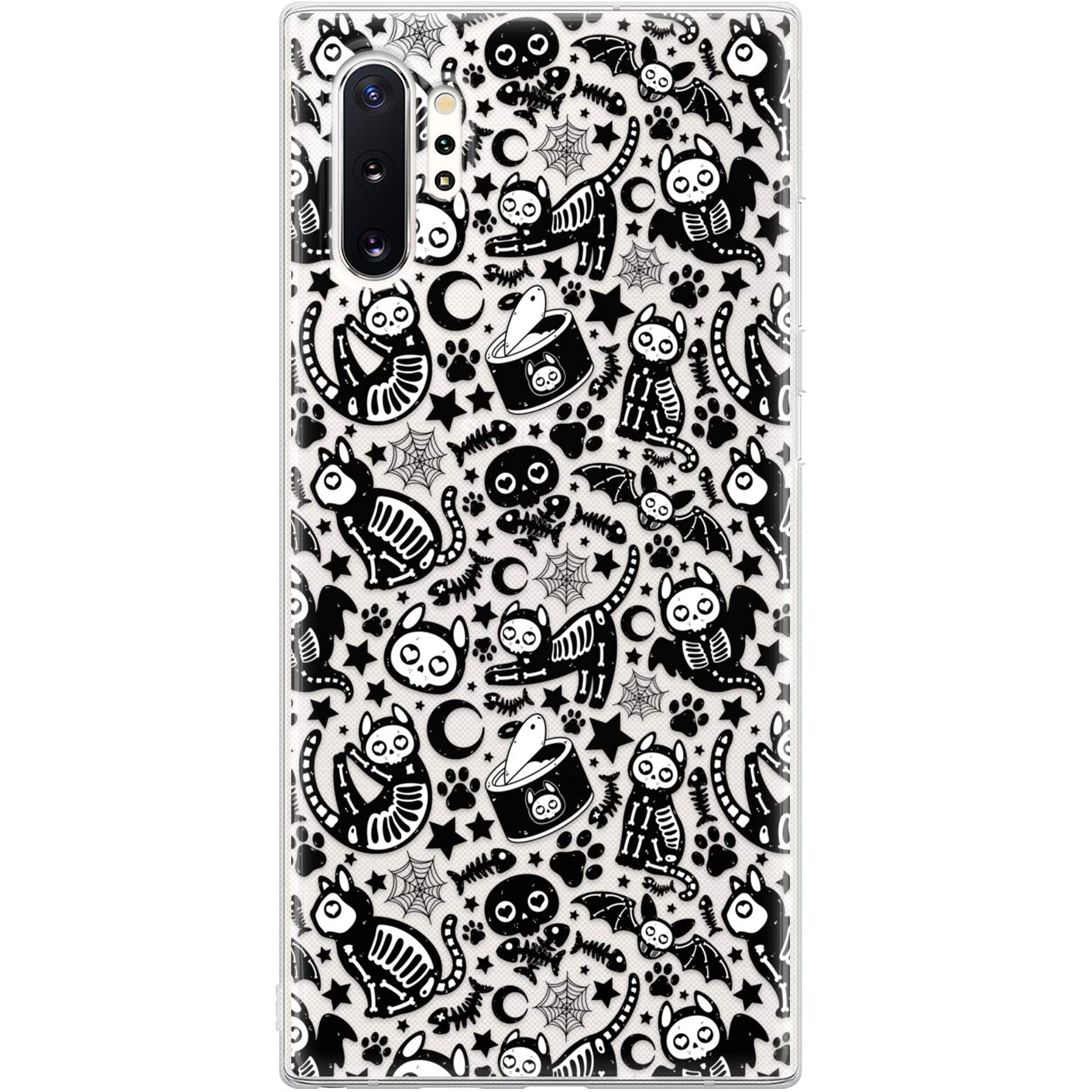 TPU Phone Case Compatible with Samsung A72 A71 5G A70 A51 A50 A32 A21 A11 A12 A13 A14 A01 Flexible Paws Spooky Cats Soft Silicone Bones Skeletons Durable Black Cute Shockproof Protective