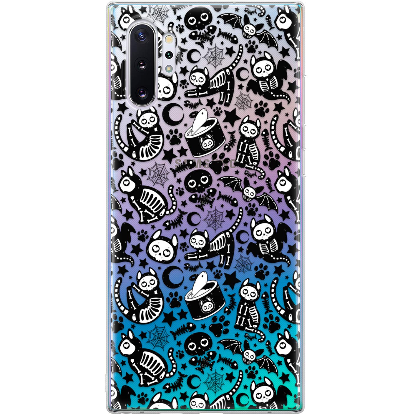 TPU Phone Case Compatible with Samsung A72 A71 5G A70 A51 A50 A32 A21 A11 A12 A13 A14 A01 Flexible Paws Spooky Cats Soft Silicone Bones Skeletons Durable Black Cute Shockproof Protective