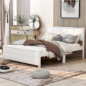 stp-y full platform bed, rockjame minimalistic stylish wood bed frame with rectangular line shape headboard and footboard, perfect for kids, teens and adults (walnut) (color : white, size : queen)