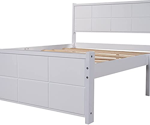 STP-Y Full Platform Bed, Rockjame Minimalistic Stylish Wood Bed Frame with Rectangular Line Shape Headboard and Footboard, Perfect for Kids, Teens and Adults (Walnut) (Color : White, Size : Queen)