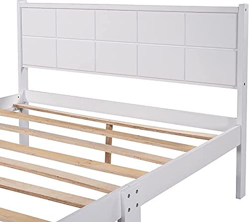 STP-Y Full Platform Bed, Rockjame Minimalistic Stylish Wood Bed Frame with Rectangular Line Shape Headboard and Footboard, Perfect for Kids, Teens and Adults (Walnut) (Color : White, Size : Queen)