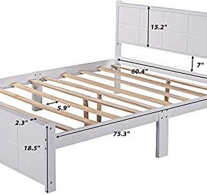 STP-Y Full Platform Bed, Rockjame Minimalistic Stylish Wood Bed Frame with Rectangular Line Shape Headboard and Footboard, Perfect for Kids, Teens and Adults (Walnut) (Color : White, Size : Queen)