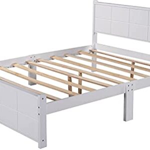 STP-Y Full Platform Bed, Rockjame Minimalistic Stylish Wood Bed Frame with Rectangular Line Shape Headboard and Footboard, Perfect for Kids, Teens and Adults (Walnut) (Color : White, Size : Queen)