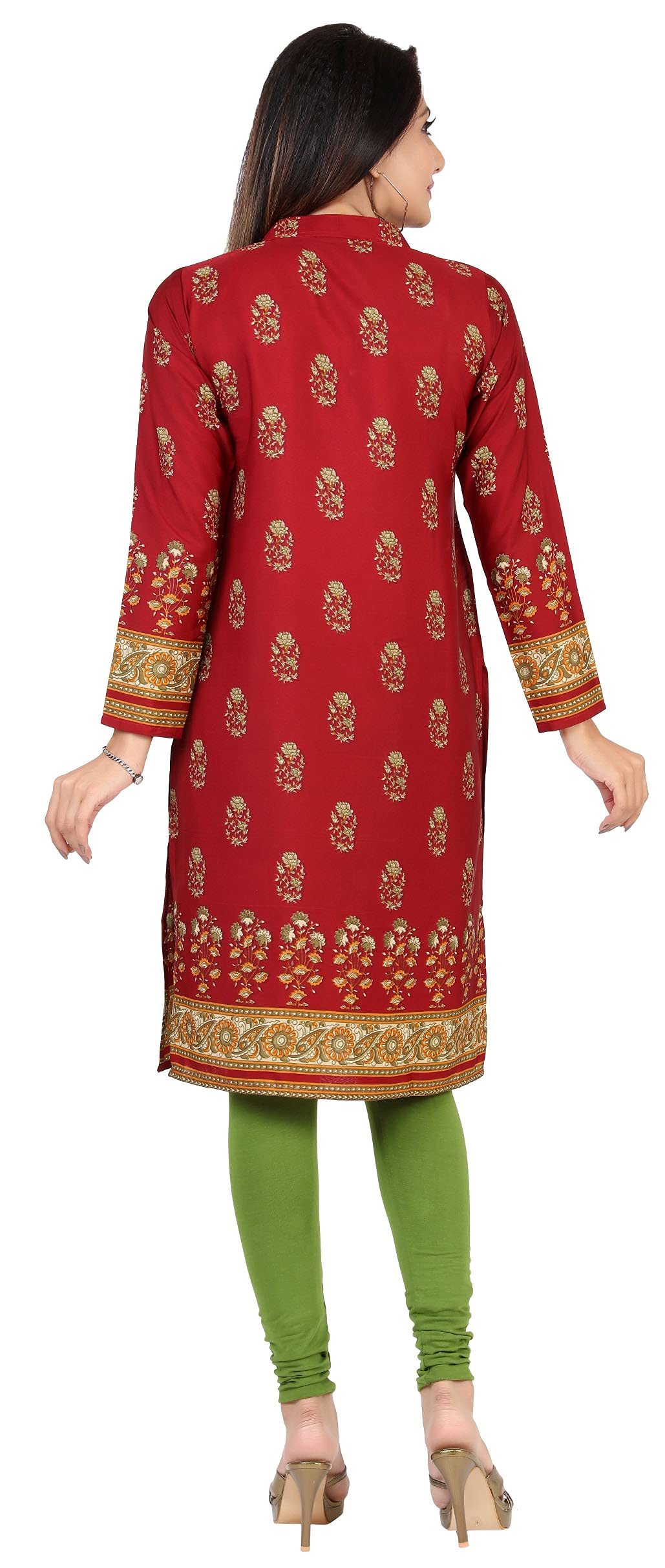 Indian Kurtas for Women Long Kurti Tunic Tops (Maroon, 4XL)