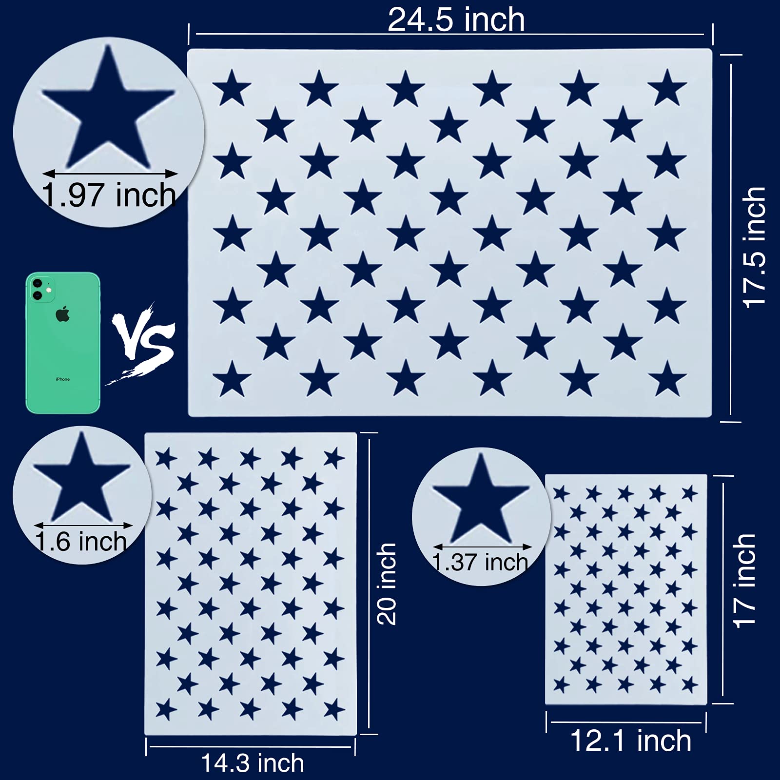 WISYOK Jumbo American Flag 50 Star Stencil Template, 24.5'' x 17.5'', 3 Sizes Large Plastic Stencil Template for Painting on Wood, Fabric, Paper, Airbrush, Walls Art