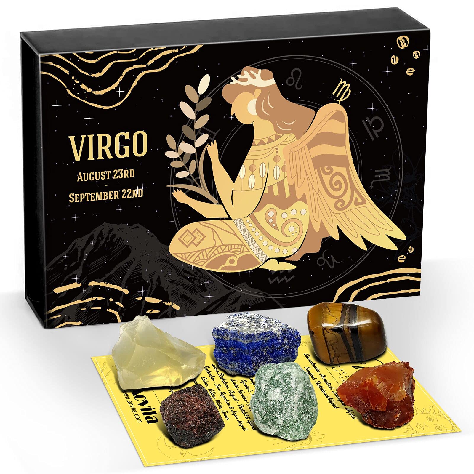 Virgo Crystals Gift Set, Zodiac Signs Healing Crystals Birthstones with Horoscope Box Set Virgo Astrology Crystals Healing Stones Gifts