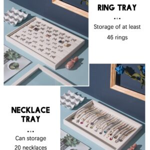 Coward Set of 5 Stackable Jewelry Organizer Tray Necklace Earring Box Storage Ring Bracelet Display Holder (beige(ring+necklace+12girds+24girds+The glass lid))