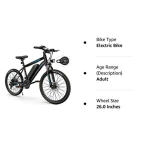 TotGuard Electric Bike for Adults, 26'' Ebike with Peak 500W Motor, Up to 50 Miles Electric Mountain Bike with Lockable Suspension Fork, Eletric Bicycle with 36V 374Wh Battery, 21 Speed, LCD Display