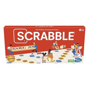 hasbro gaming scrabble board game,word game for kids ages 8 and up,fun family game for 2-4 players,the classic crossword game