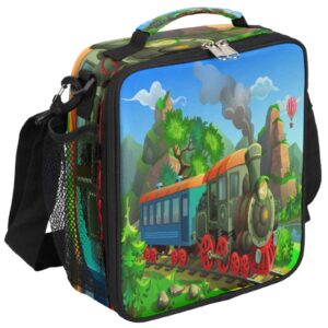 kids lunch box steam train insulated lunch bag tote for girls boys, cooler freezable meal prep bag with shoulder strap waterproof lunch container for school office picnic