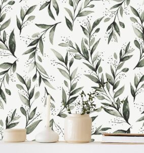 erfoni dark green leaf wallpaper peel and stick wallpaper 17.7in x 118.1in removable contact paper leaves plant self adhesive wallpaper bathroom vinyl