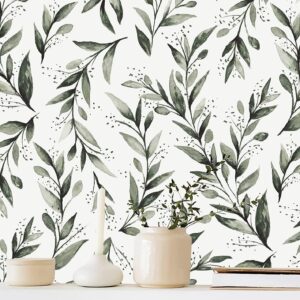 Erfoni Dark Green Leaf Wallpaper Peel and Stick Wallpaper 17.7in x 118.1in Removable Contact Paper Leaves Plant Self Adhesive Wallpaper Bathroom Vinyl