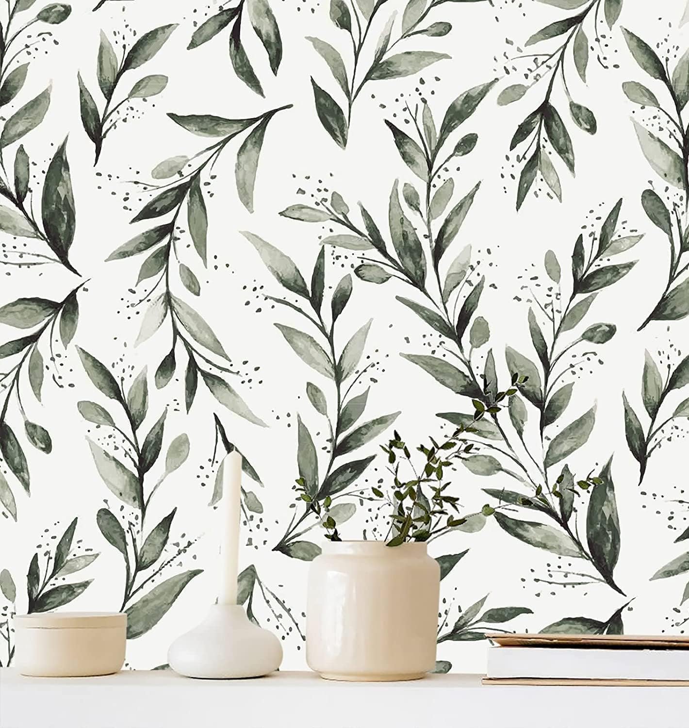 Erfoni Dark Green Leaf Wallpaper Peel and Stick Wallpaper 17.7in x 118.1in Removable Contact Paper Leaves Plant Self Adhesive Wallpaper Bathroom Vinyl