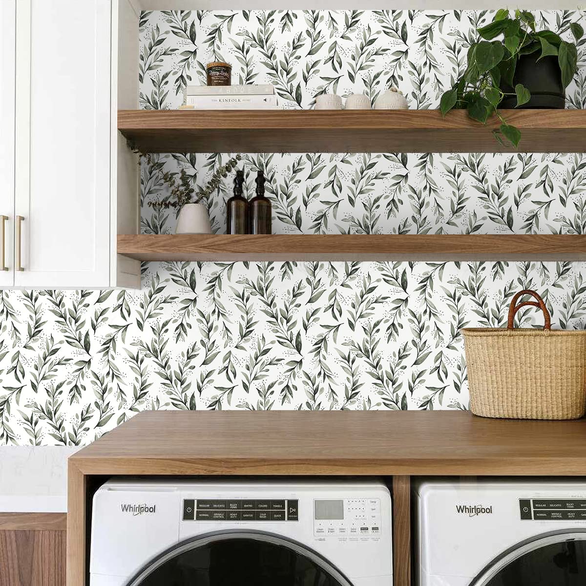 Erfoni Dark Green Leaf Wallpaper Peel and Stick Wallpaper 17.7in x 118.1in Removable Contact Paper Leaves Plant Self Adhesive Wallpaper Bathroom Vinyl