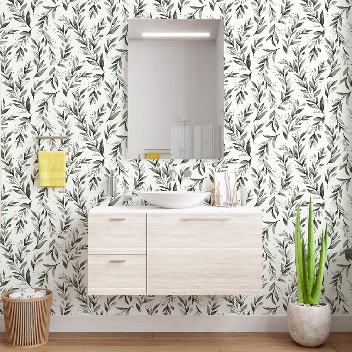 Erfoni Dark Green Leaf Wallpaper Peel and Stick Wallpaper 17.7in x 118.1in Removable Contact Paper Leaves Plant Self Adhesive Wallpaper Bathroom Vinyl