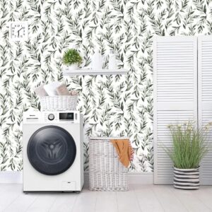 Erfoni Dark Green Leaf Wallpaper Peel and Stick Wallpaper 17.7in x 118.1in Removable Contact Paper Leaves Plant Self Adhesive Wallpaper Bathroom Vinyl