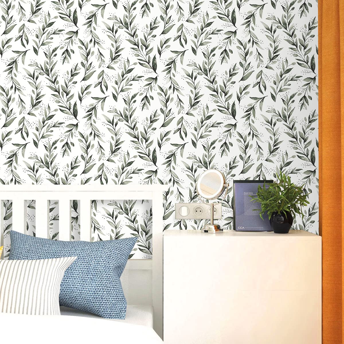 Erfoni Dark Green Leaf Wallpaper Peel and Stick Wallpaper 17.7in x 118.1in Removable Contact Paper Leaves Plant Self Adhesive Wallpaper Bathroom Vinyl