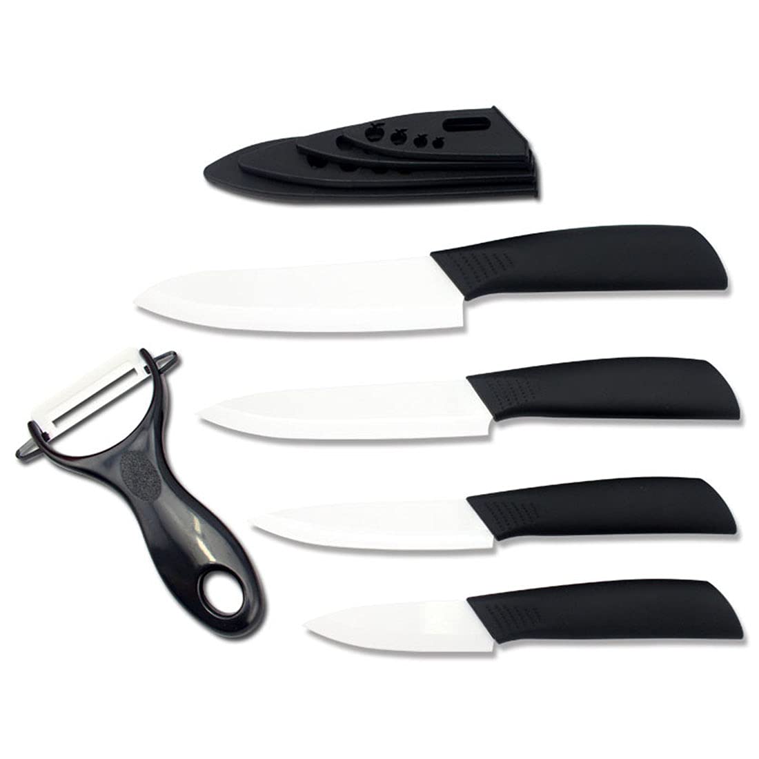 Ceramic Knife Set of 5,Sharp Ceramic Knife with Sheath,Steak Knife,Black Kitchen Knives With Anti-Slip handle,Includes 6"Chef Knife,5"Utility Knife,4"Vegetable Knife,3"Paring Knife,1''Fruit Peeler