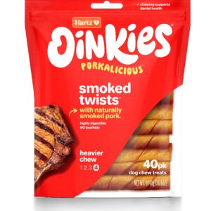 Hartz Oinkies Porkalicious Smoked Pig Skin Twists Dog Treats, 40 Count