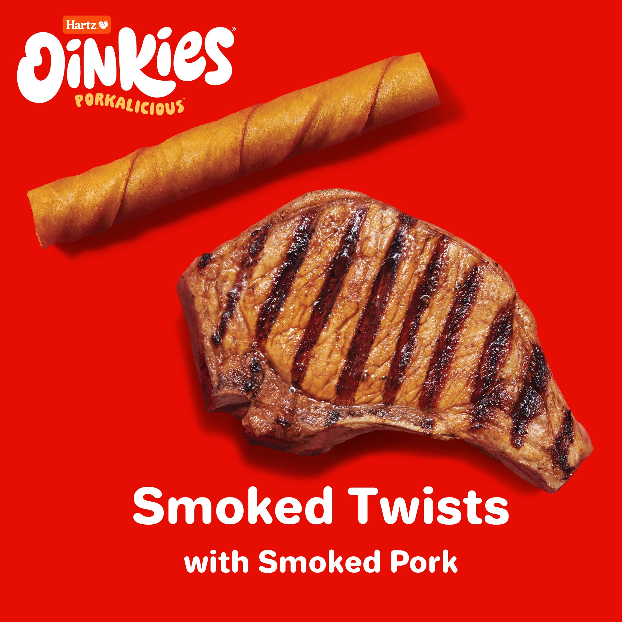 Hartz Oinkies Porkalicious Smoked Pig Skin Twists Dog Treats, 40 Count