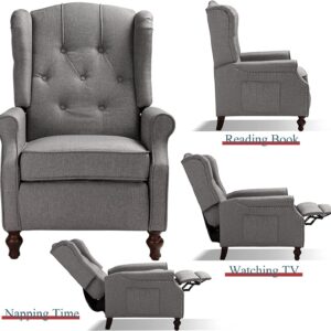 OQQOEE Wingback Recliner Chair Fabric Push Back Accent Chairs Diamond Tufted Reclining Armchair with Adjustable Backrest and Thicken Padded Cushions for Living Room, Bedroom (Fabric, Dark Grey)