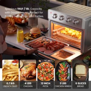 Retro Toaster Oven - SIMOE Air Fryer Oven & Toasters 19QT, 7 in 1 Convection Oven Combo for Family Use, 360° Even & Healthy Cooking, 5 Accessories & Recipe Book - Sliver