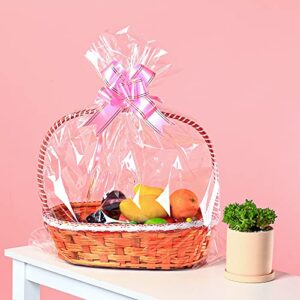 100 Packs Large Cellophane Bags 24" x 30" Clear Cellophane Gift Basket Wraps Extra-large 2.3 Mil Thick Plastic Wrap Bags for Fruit Basket, Gift Wrap, Treats, Arts and Crafts, 100ct Ribbon Bows